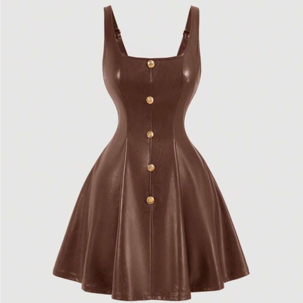 Elegant Brown Button-Front Dress